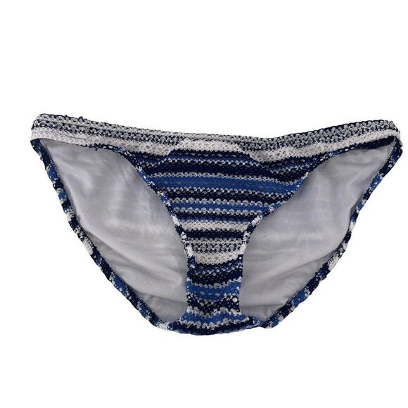 Polo Ralph Lauren Bikini Bottom Blue White Textured Stripe Size M Swim Preppy - Picture 1 of 6